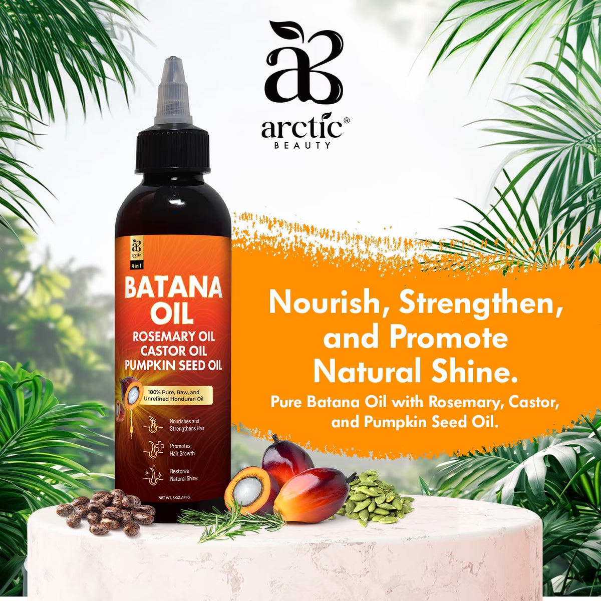 Batana Oil with Rosemary, Castor, Pumpkin Seed Oil, Organic Hair & Scalp Care, 5 Oz