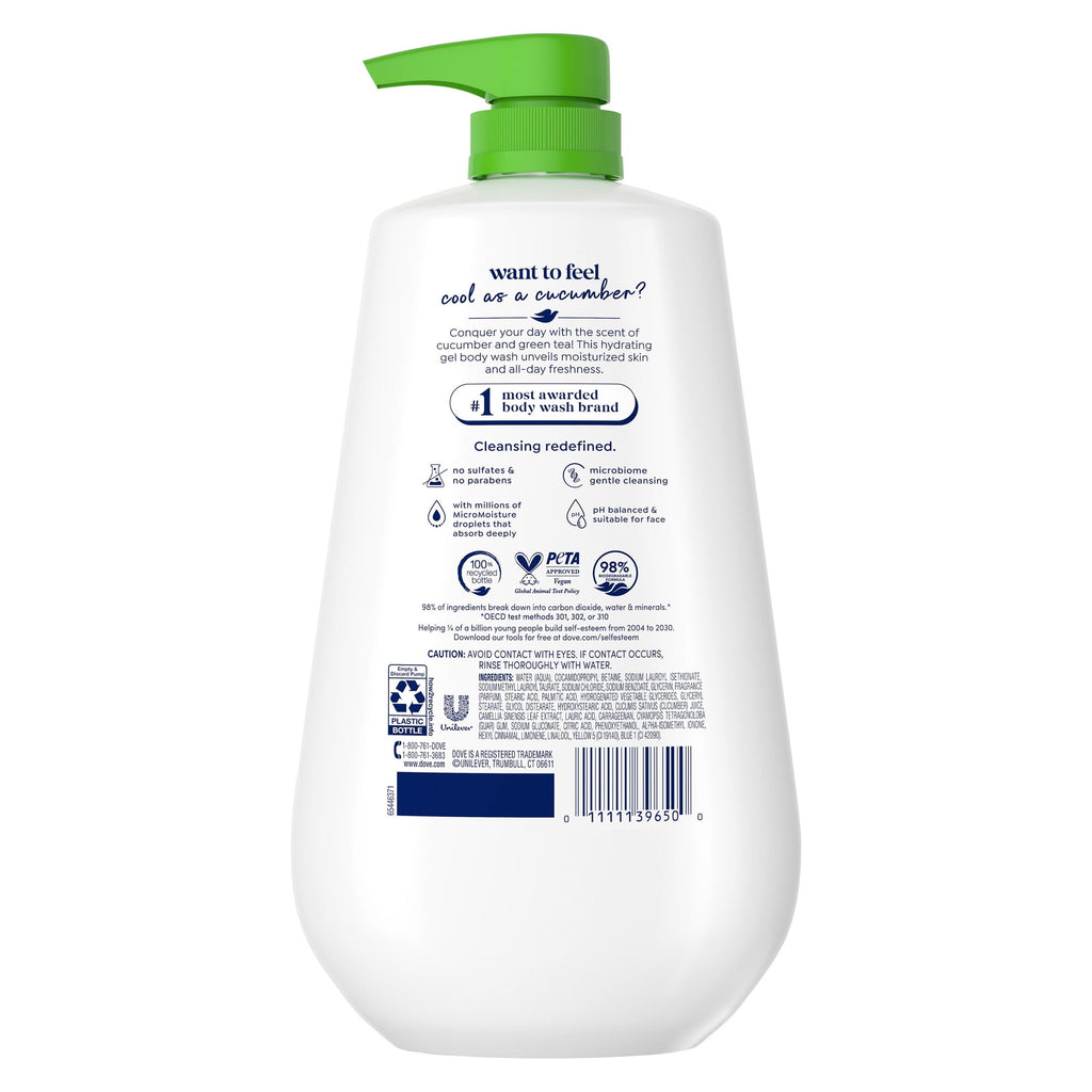 Body Wash with Pump for 24Hr Lotion-Soft Skin Refresh Cucumber & Green Tea Moisturizing Skin Cleanser with No Sulfates No Parabens, 30.6 Fl Oz